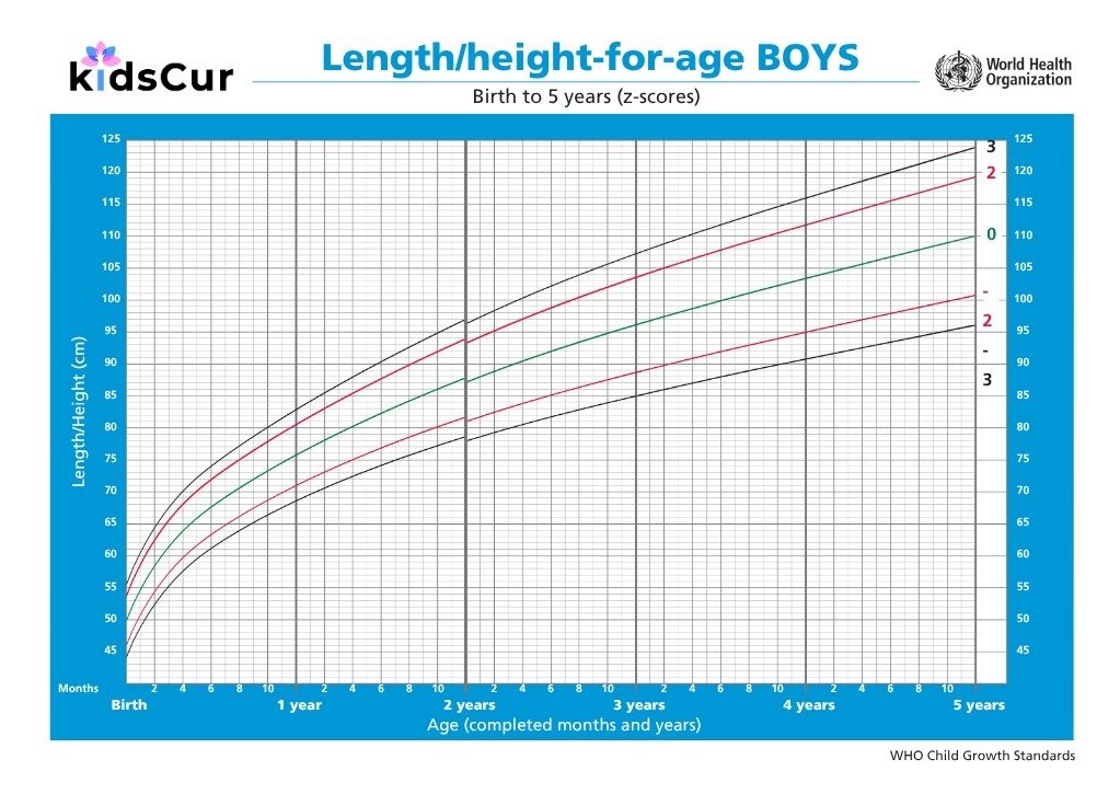 WHO baby height and weight chart for boys 0–5 years